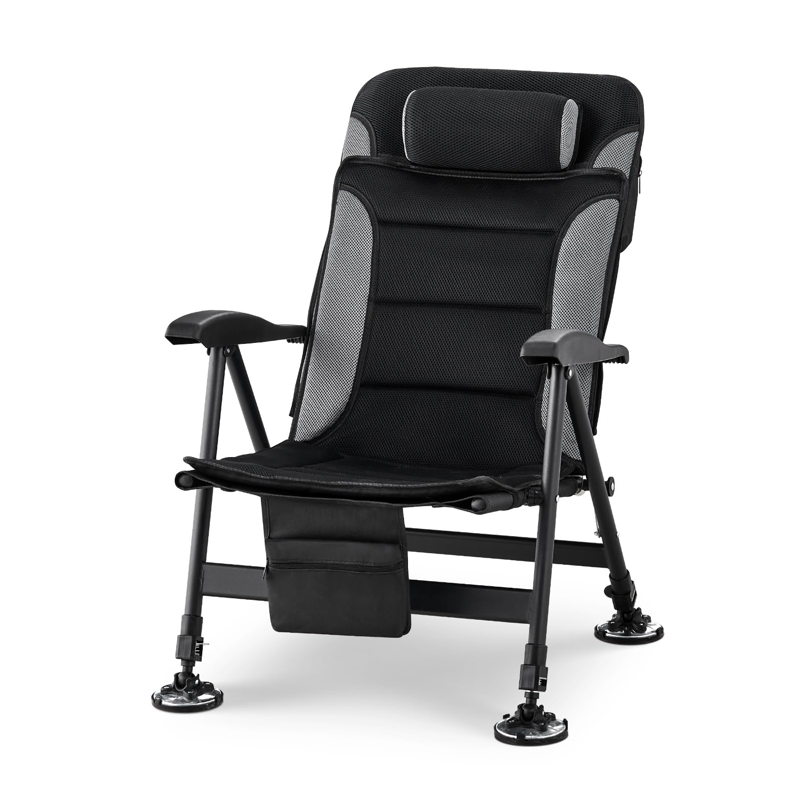 TUKAILAi Camping Chair Folding Fishing Chair Up to 150KG, Camping Chairs for Adults with Arms, Removable Cushion, Adjustable Backrest with Fixed Headrest, Portable Beach Fishing Outdoor Picnic