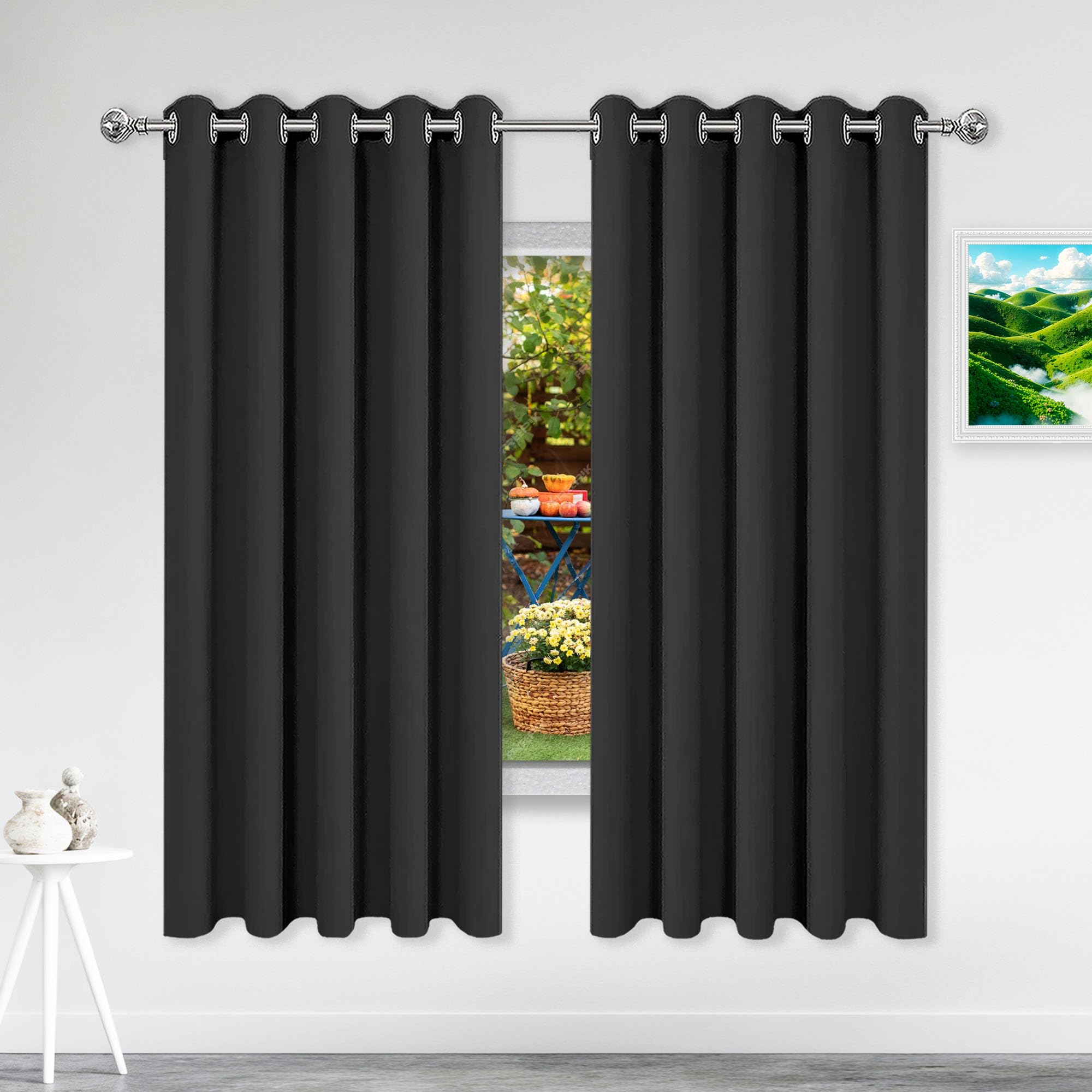 Rideaux isolants anti froid 340x220 cm de haute densité occultant design moderne noir