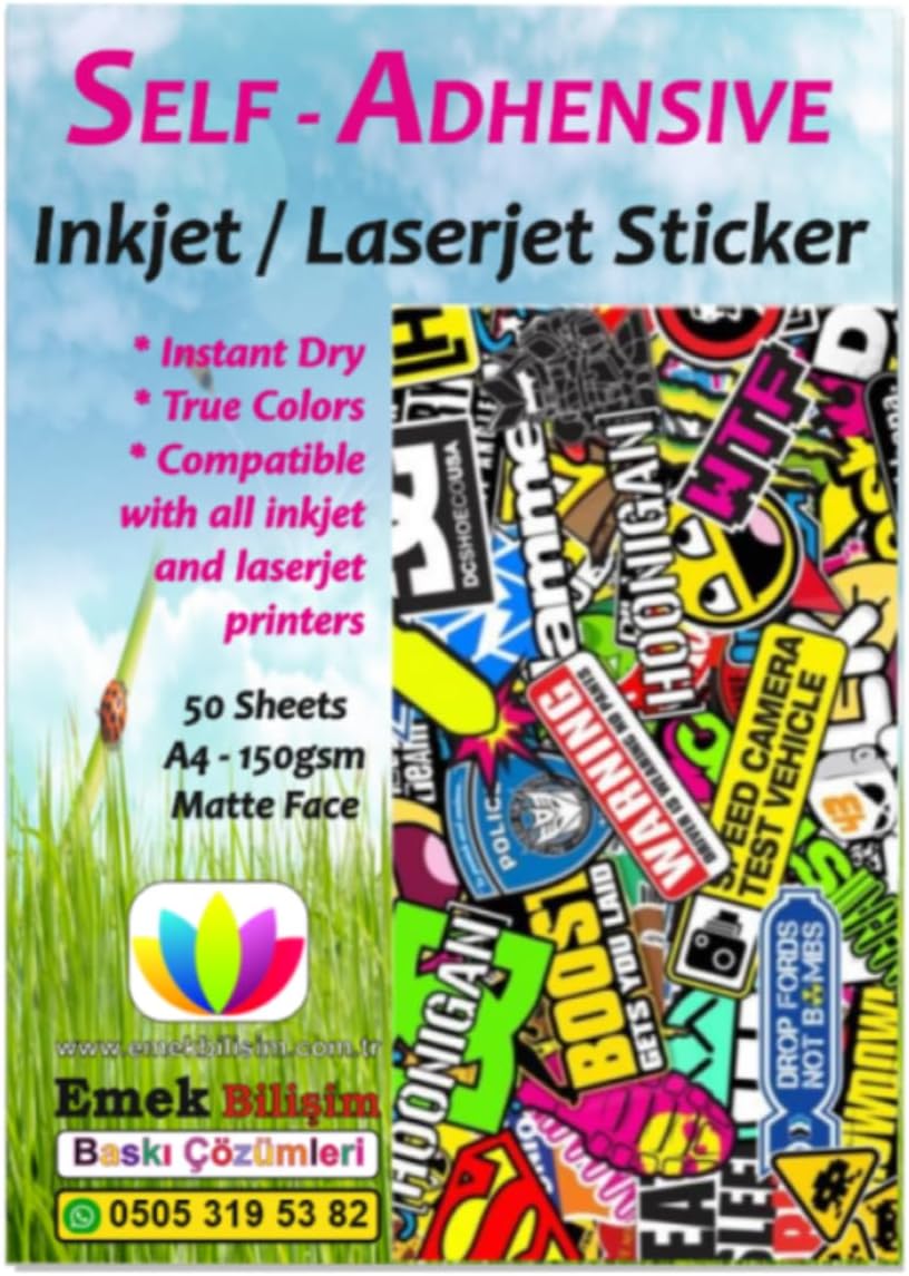Inkjet Ve Laser Uyumlu Sticker Güçlü Yapışkanlı A4 Etiket Kağıdı MAT YÜZEYLİ 120gsm (20 yaprak)