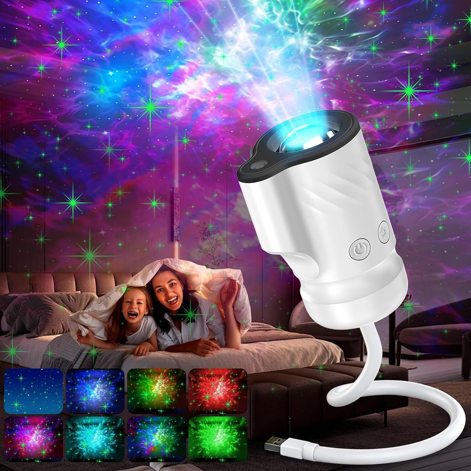 Crebeau Galaxy Projector Night Light, USB Powered 360° Adjustable Green Star Nebula Effect with Remote Control, Ideal Room Decor for Teens Adults