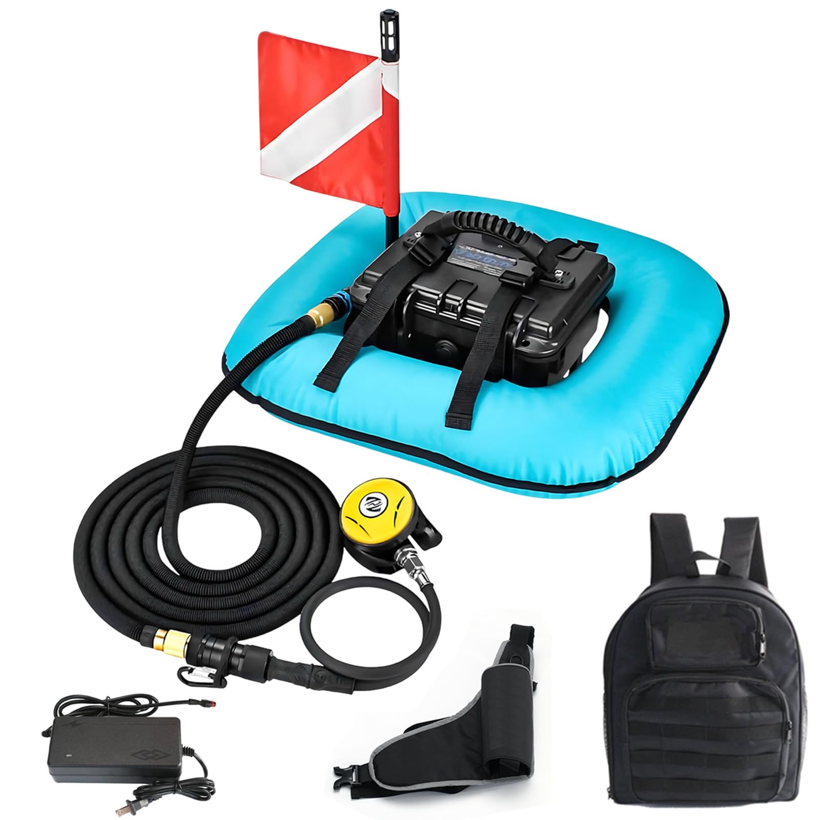 LADECNERHT Diving System, Tankless Snuba Diving Ventilator with Rechargeable Batteries, Hookah Dive System Scuba Lung Tank, Maximum Diving Depth 33ft, for Outdoor Diving Blue-Basic