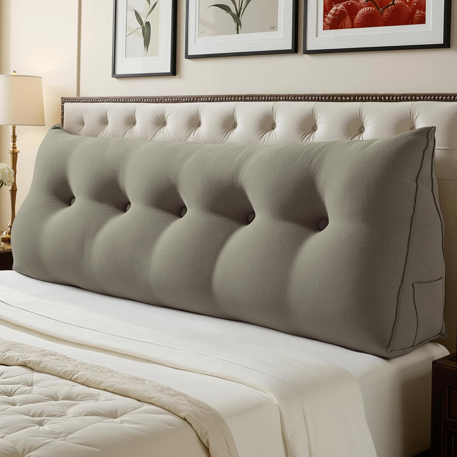 WOWMAX Multifunctional Upholstered Headboard Pillow Queen, Lgiht Gray
