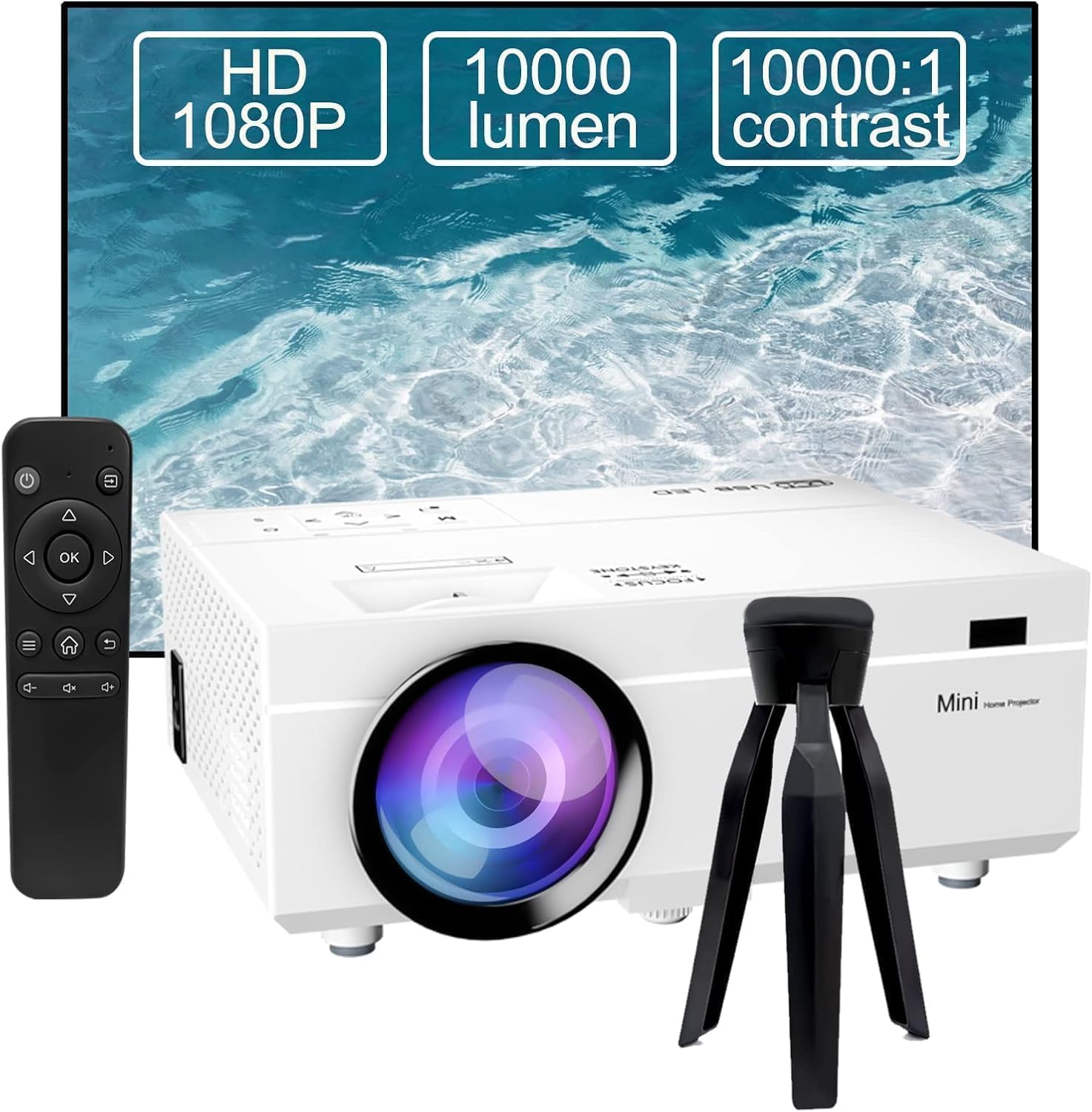 Mini Projector for Iphone HD 1080P video projectors 9800 Lumens 200" home Movie Projector Portable TV Proyector Portatil Outdoor Projectir with Speakers Tripod Carry Bag HDMI USB