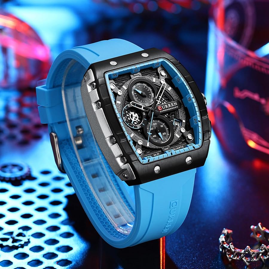 FORSINING Orologio da uomo analogico al quarzo, cronografo con fasi lunari, orologio da polso in pelle, impermeabile, luminoso, Argento, Cinturino