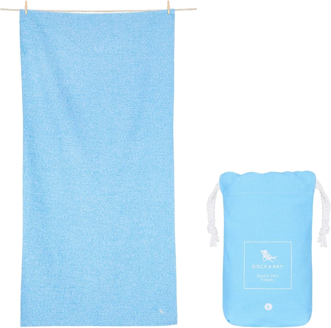 Dock & Bay Beach Towel - Quick Dry, Sand Free - Compact, Lightweight - 100% Recycled - Includes Bag - Essential - Lagoon Blue - Large (160x90cm, 63x35")