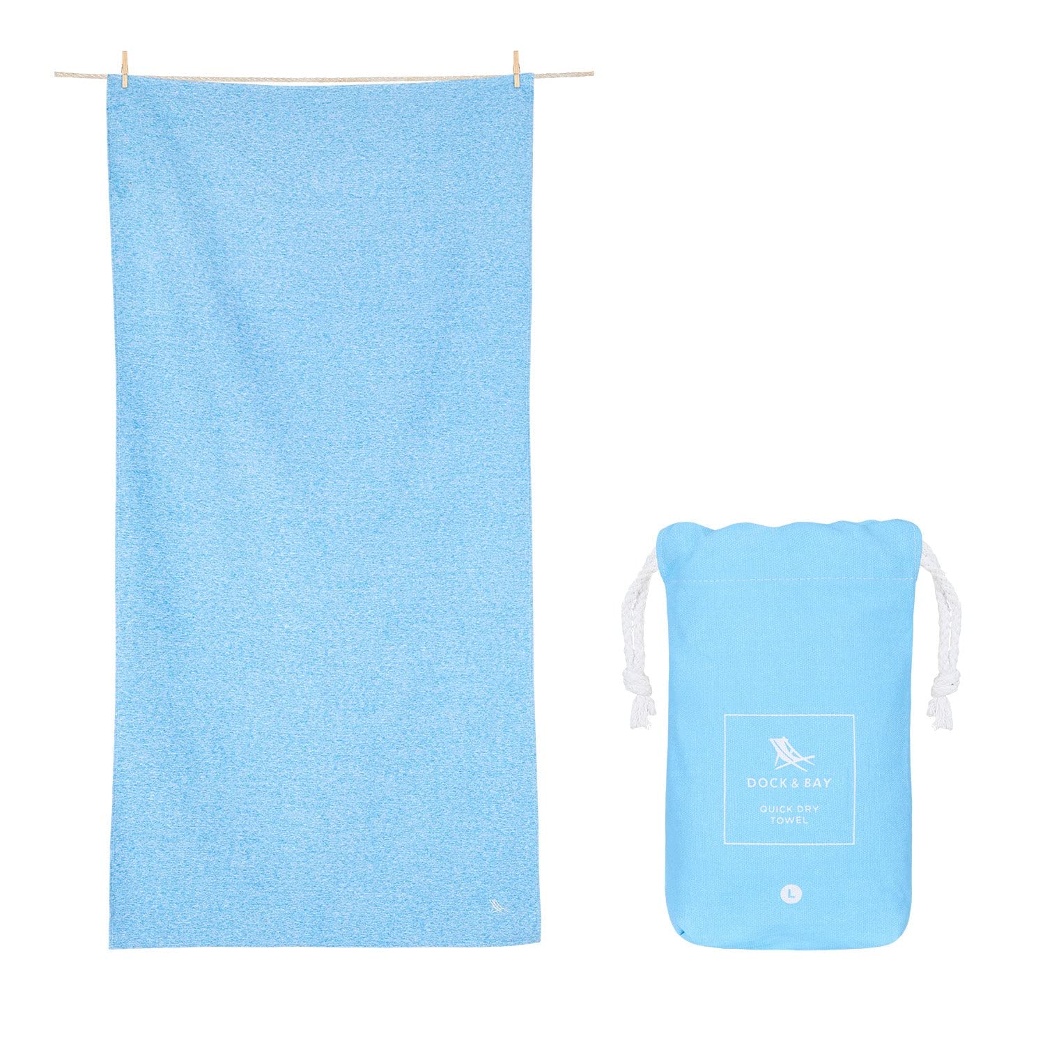 Dock & Bay Quick Drying Towel - For Sports & Gym - Compact, Lightweight - 100% Recycled - Includes Bag - Essential - Lagoon Blue - Large (160x90cm, 63x35) — image 1
