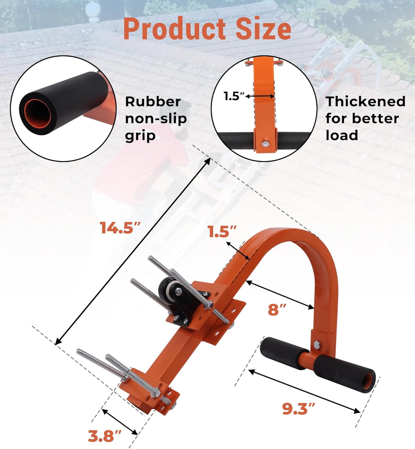 2 Pack Heavy Duty Steel Ladder Hooks for Roof with Wheel & Rubber Grip T-Bar - 500 lbs Weight Capacity, Compatible with Little Giant, Extension Ladders, Easy Access Steep Roofs