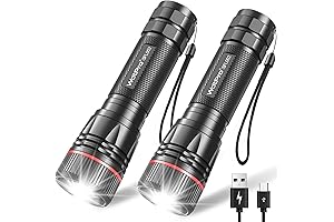 2-Pack of Versatile Outdoor Flashlights: WdtPro Rechargeable, High Lumens, Ultra-Bright & Durable...