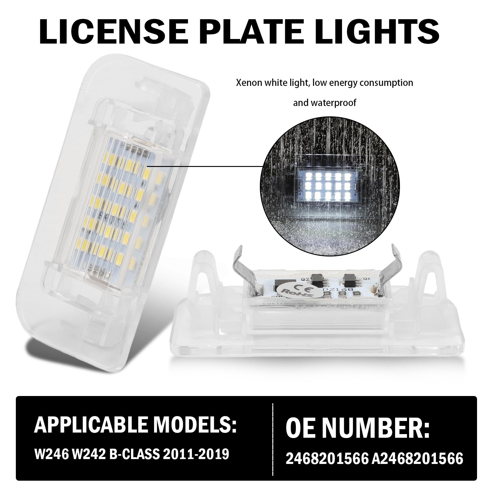 2x Luz matrícula para Mercedes Clase b W246 W242 2011–2019 Luces matricula 6000 K Luz matricula A2468201566 2468201566