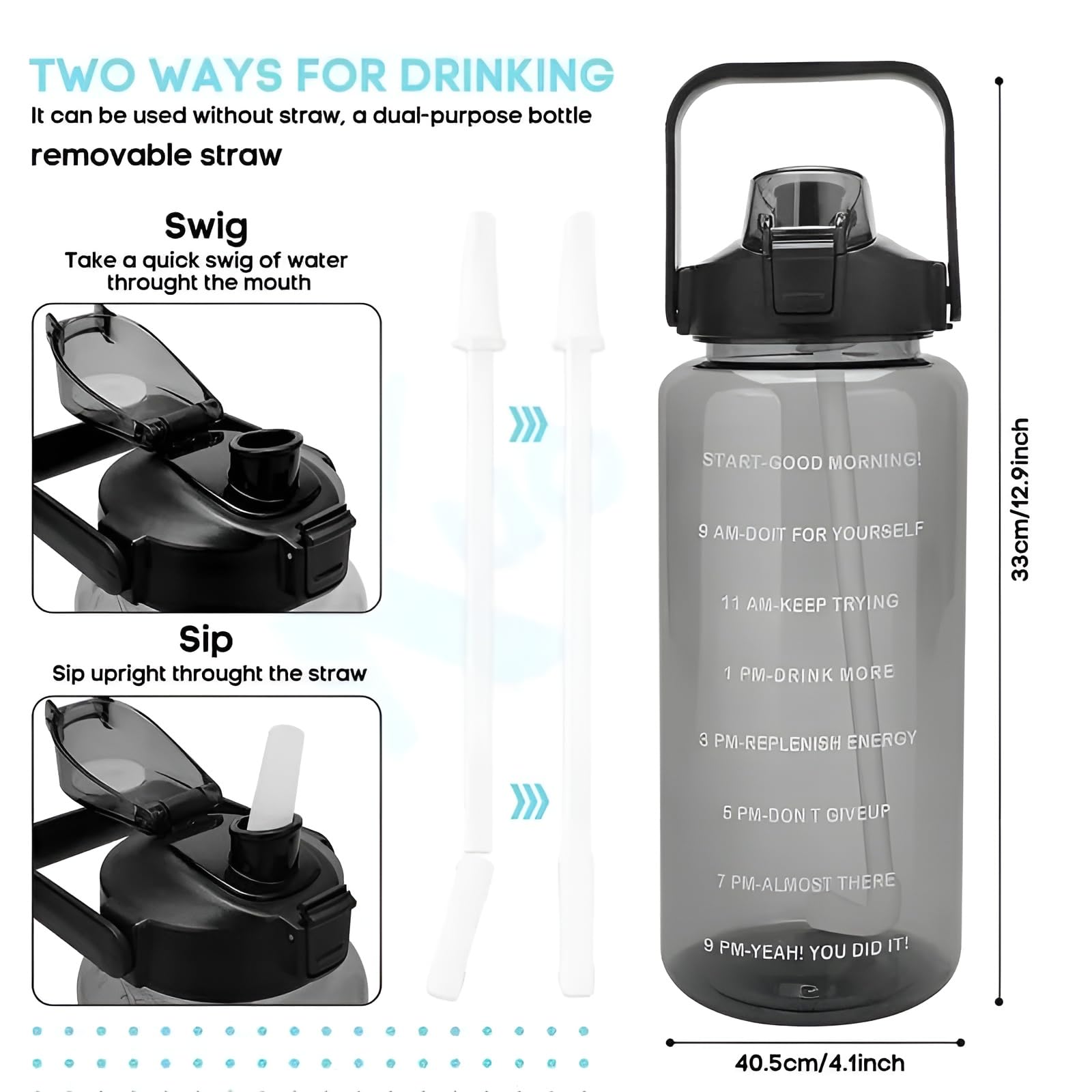 2 L Capacity Belt Straw Transparent Motivational Water Bottles|Time Marker Leak Proof&Break-Proof|Best Usage For Office/School/Gym/Travel Bottle|Bpa-Free Fitness Sports Bottle (multi colour) 4