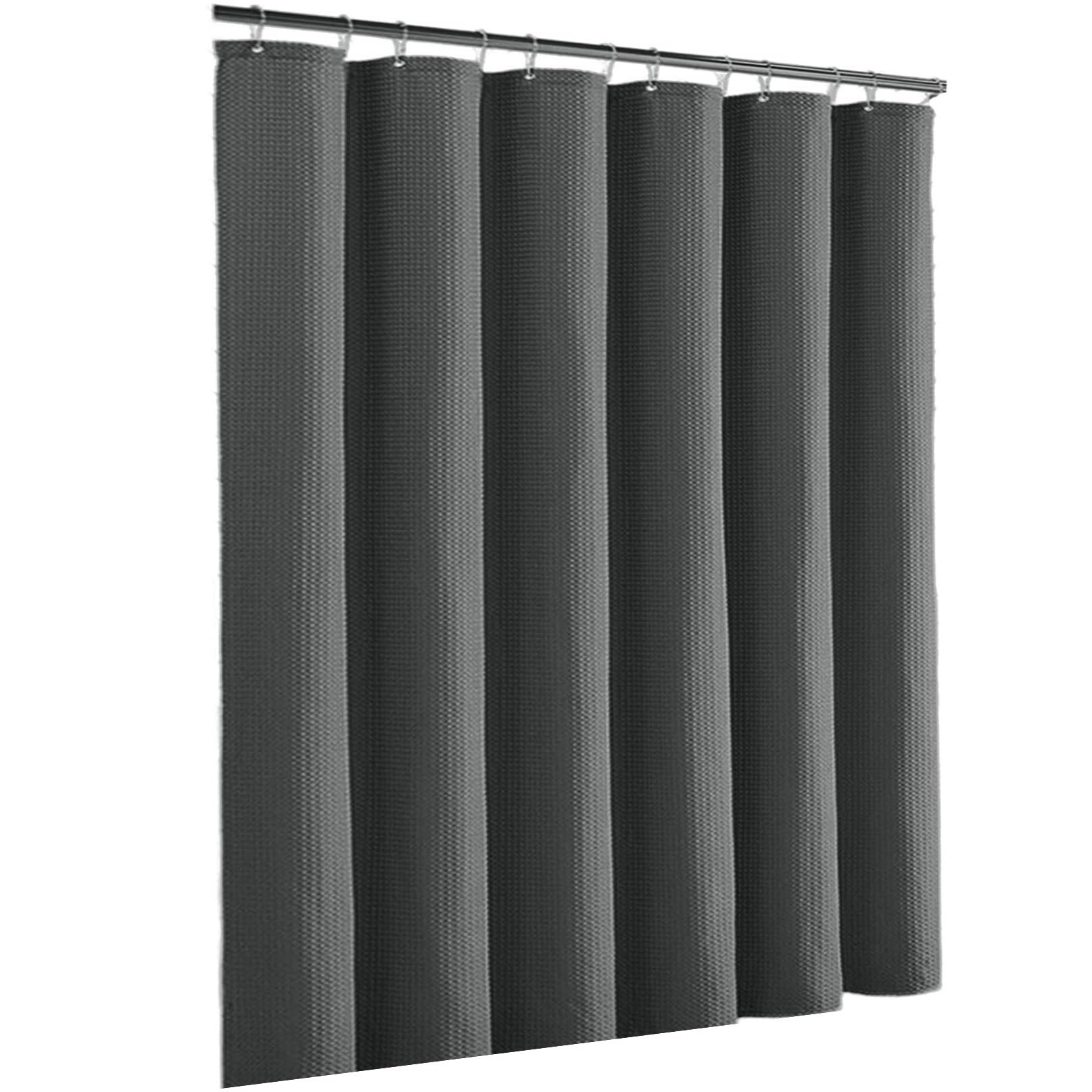 RCYONGQ Shower Curtain Water and Mould Resistant Fabric, Waffle Bathtub Curtains Includes 12 Pcs Curtain Hooks, Quick-Drying, 230g/㎡ for Bathroom Wet Room Tub(Gray,180x180cm)