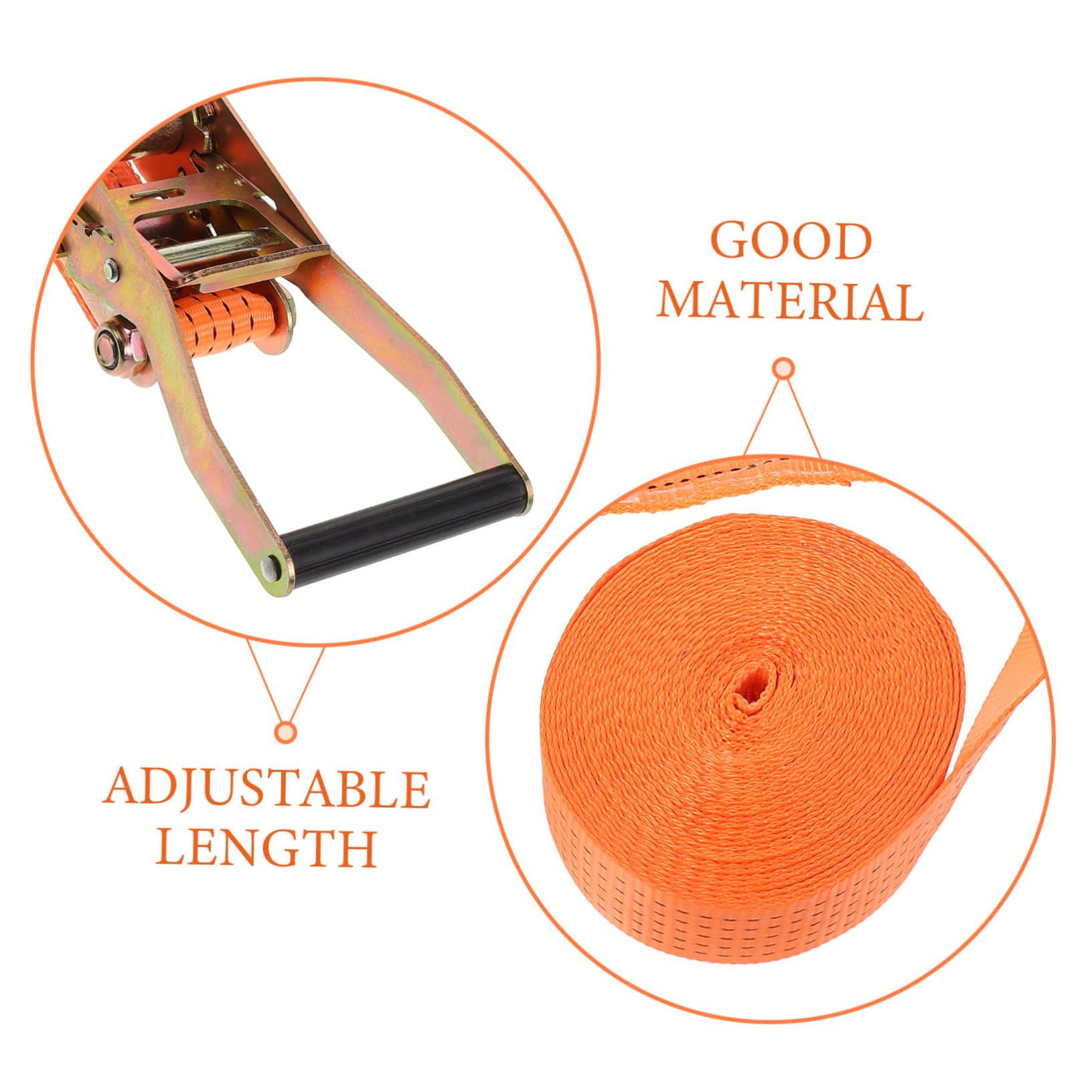 Sangle à Cliquet 3 Ton en Polyester et Métal, Orange | Multi-usages pour Bagages et Chargement, Serrage à Cliquet, Maintien Fiable