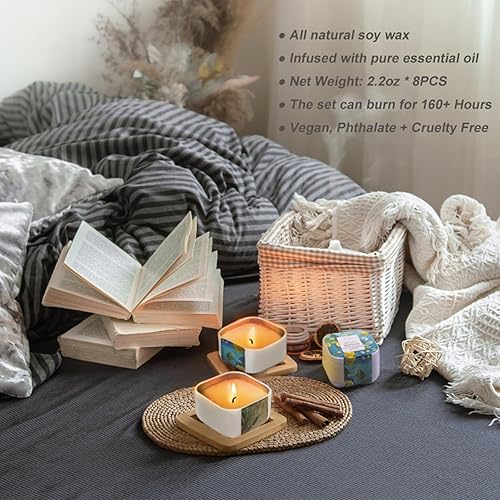 Miniatura 5 de Paquete de 8 velas orgánicas de aromaterapia de alta calidad, frascos de cera de soja vertidos a mano, fragancia natural para decoración del hogar,