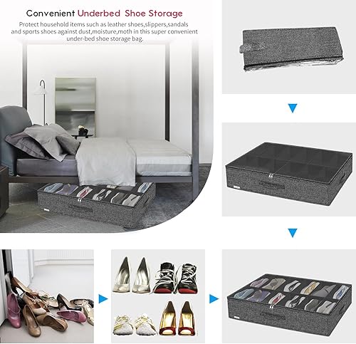 Miniatura 5 de ZMGCUBSB2P - Organizador grande de zapatos debajo de la cama (apto para 12 + 12 pares), resistente caja de almacenamiento de zapatos debajo de la