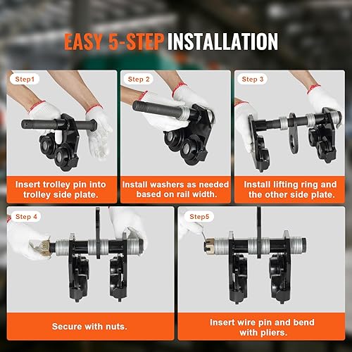 Miniatura 5 de VEVOR 2T-F Manual 4400 lbs2 toneladas de capacidad de carga, carro de empuje con ruedas dobles, ancho de brida ajustable de 2.5 a 7 pulgadas,