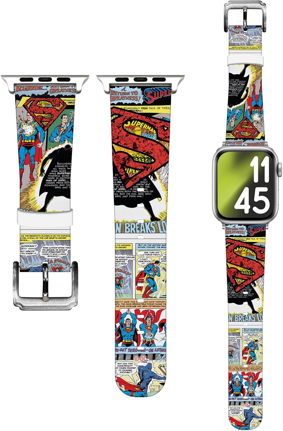 Head Case Designs Officially Licensed Superman DC Comics Oversized Logos and Character Genuine Leather Watch Strap Compatible with Apple Watch 42/44/45/49mm