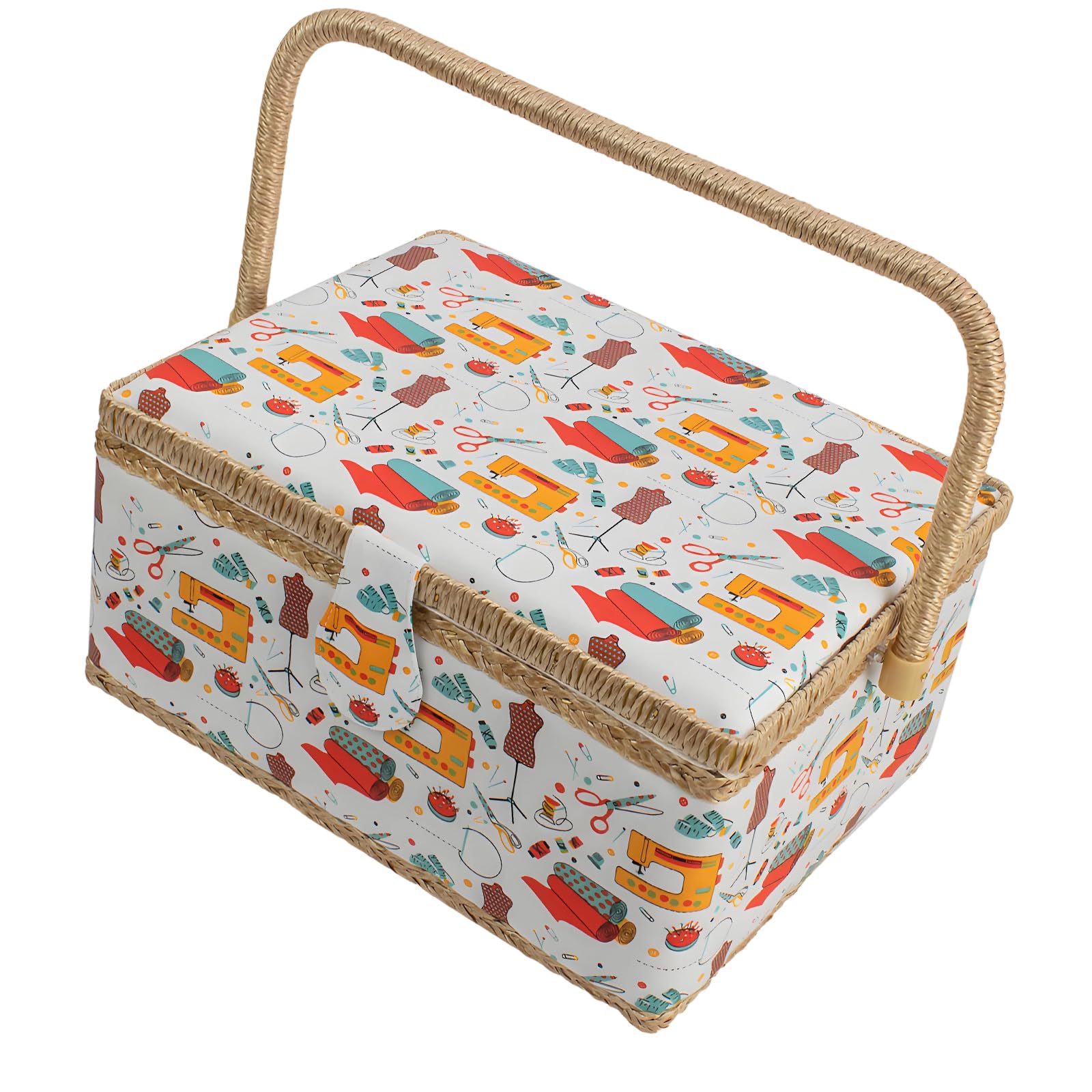 JSGHGDF Hand Fabric Covered Sewing Box Featuring Strong Latches and Room Interior for All Your Crafting Needs Large Capacity Needlework Planner