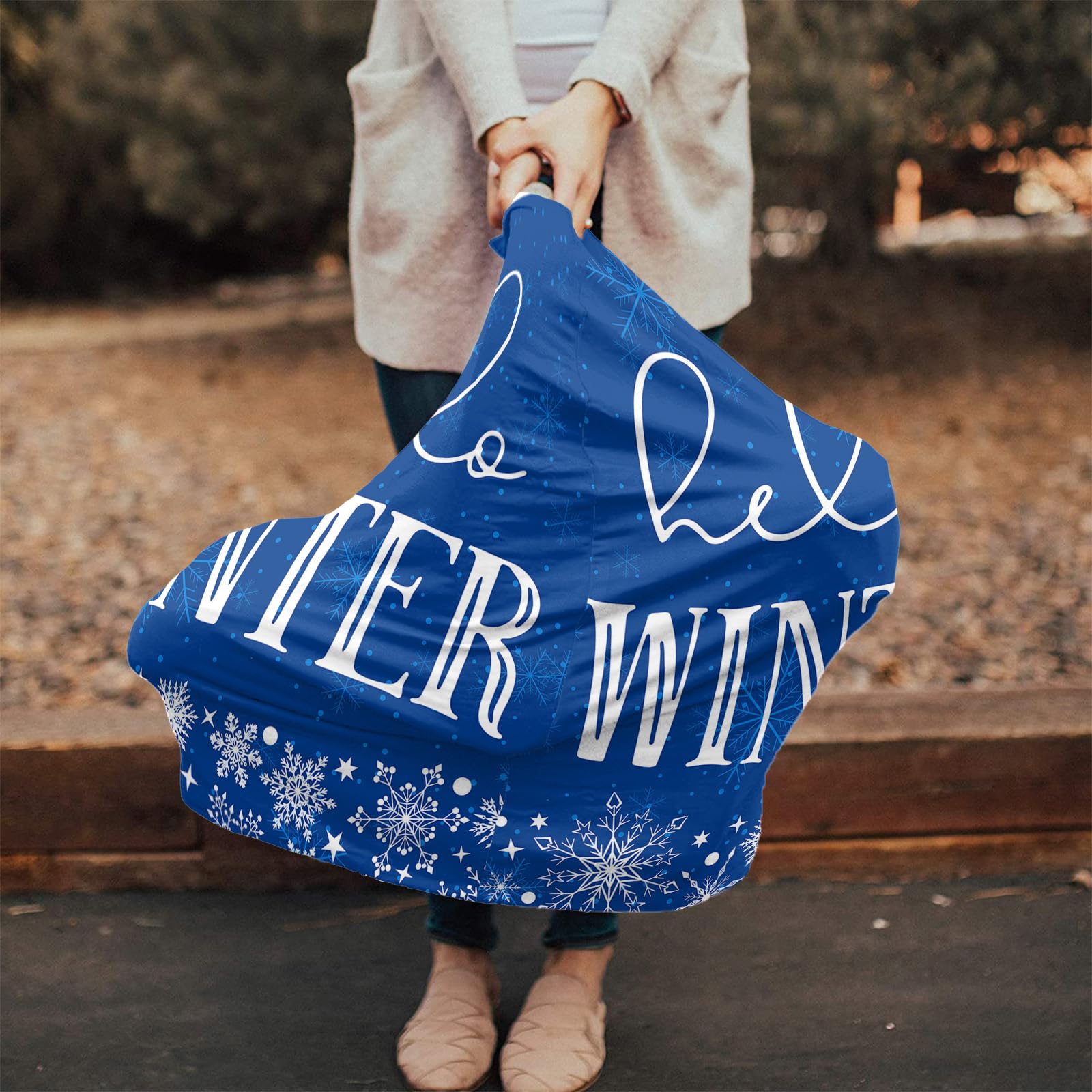 Nursing Cover for Breastfeeding Scarf, Hello Winter Snowflake Blue Baby Car Covers Super Soft Multi Use for Canopy Shopping Cart Cover Blanket Stroller Cover