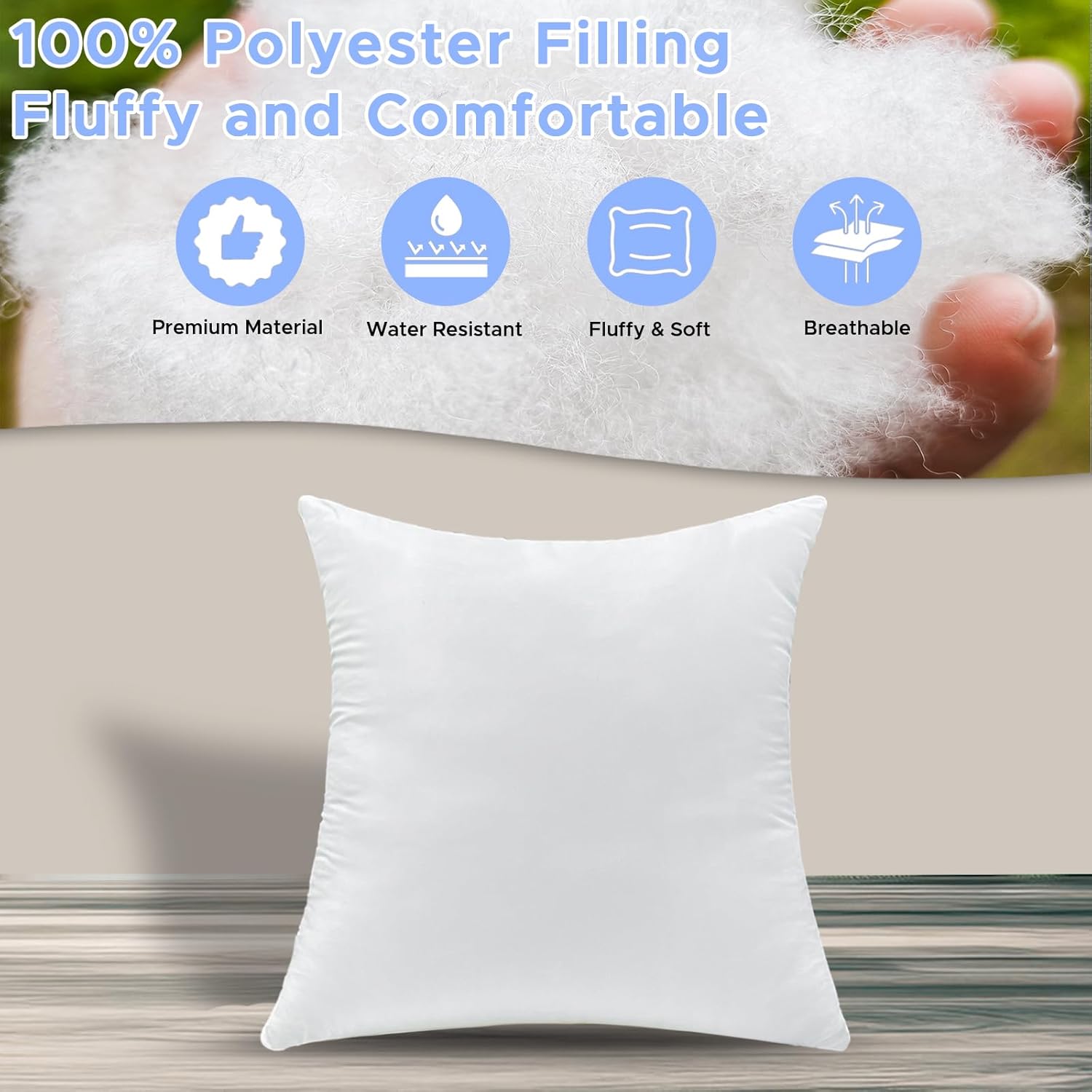 22x22 Inch Outdoor Throw Pillow Inserts, Pack of 2 - Premium Large Water-Resistant Decorative Pillows Stuffer for Sofas, Chairs,Patio Furniture, Porch Swing- White - Image 2