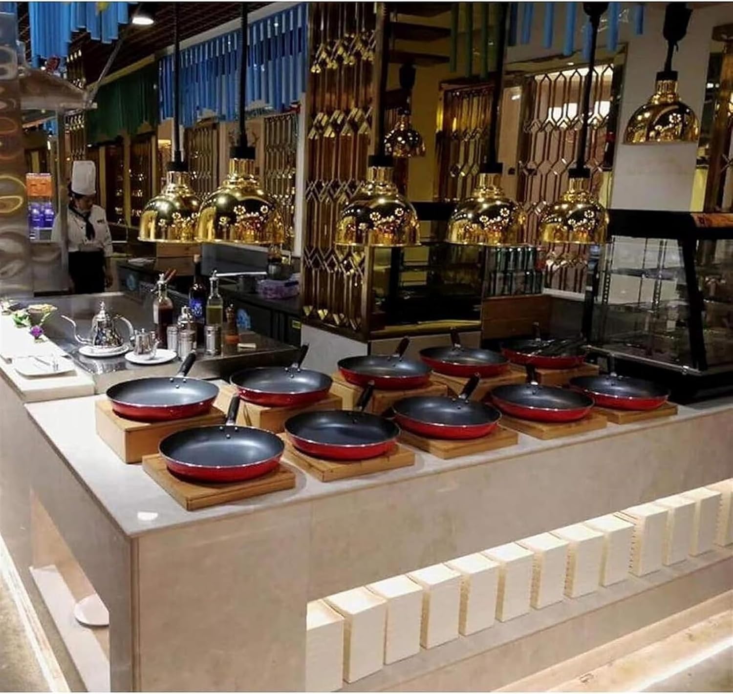 Calentamiento rápido. Lámpara Colgante retráctil Comercial for Calentar Alimentos Tipo Buffet, Equipo de Restaurante(Bronze Red)