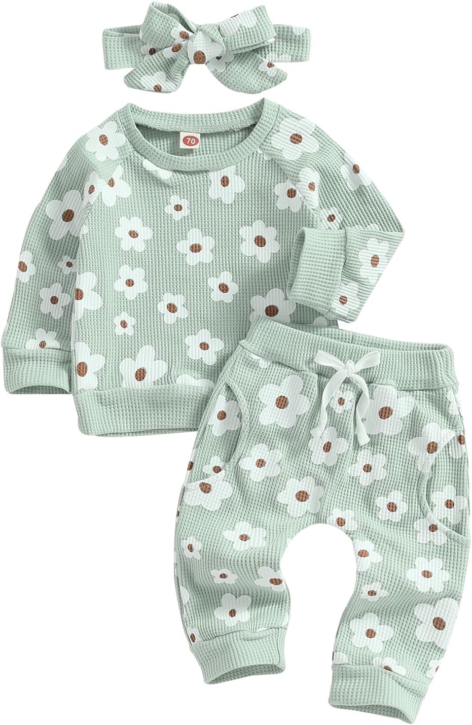 Hnyenmcko Newborn Baby Girl Clothes Waffle Long Sleeve Floral Sweatshirt Shirt Top + Pants Infant Fall Winter Outfits Set