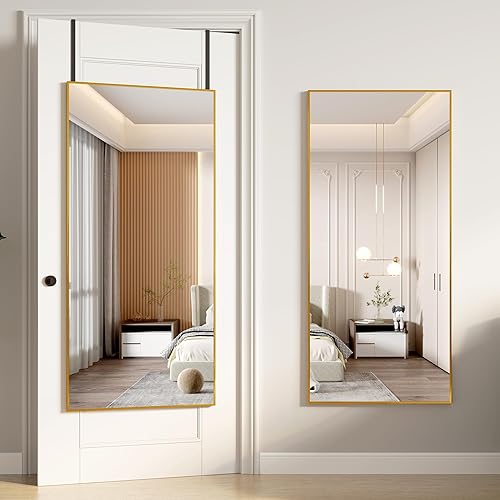 Vlsrka Espejo de longitud completa para colgar sobre la puerta, espejo de cuerpo completo montado en la pared, espejo colgante para puerta, espejo