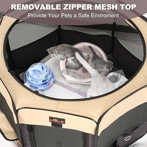 Miniatura 3 de Aivituvin Corralito para Perros, Parques de Juego Plegables para Mascotas con Bolsa de Transporte para Gatos, Cachorros, Conejos, Jaulas Portátiles