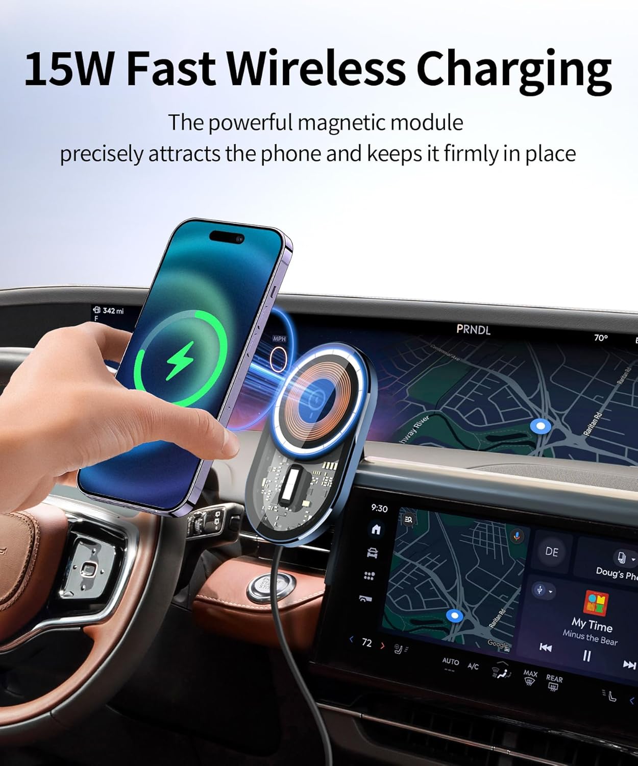 Wireless Charging car Phone Holder for Lincoln Nautilus 2024 2025 Accessories 11.1 inch Screen Fixed Clip,360° Rotation car Phone Mount Compatible with MagSafe