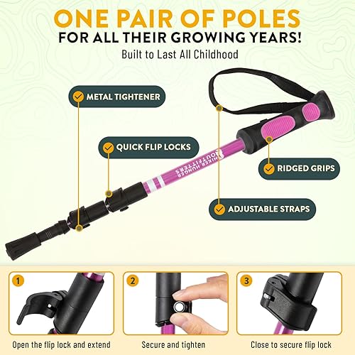 Miniatura 7 de Bastones de senderismo plegables de alta calidad para adultos y bastones de senderismo para niños por marca de Estados Unidos, ultra fuertes y
