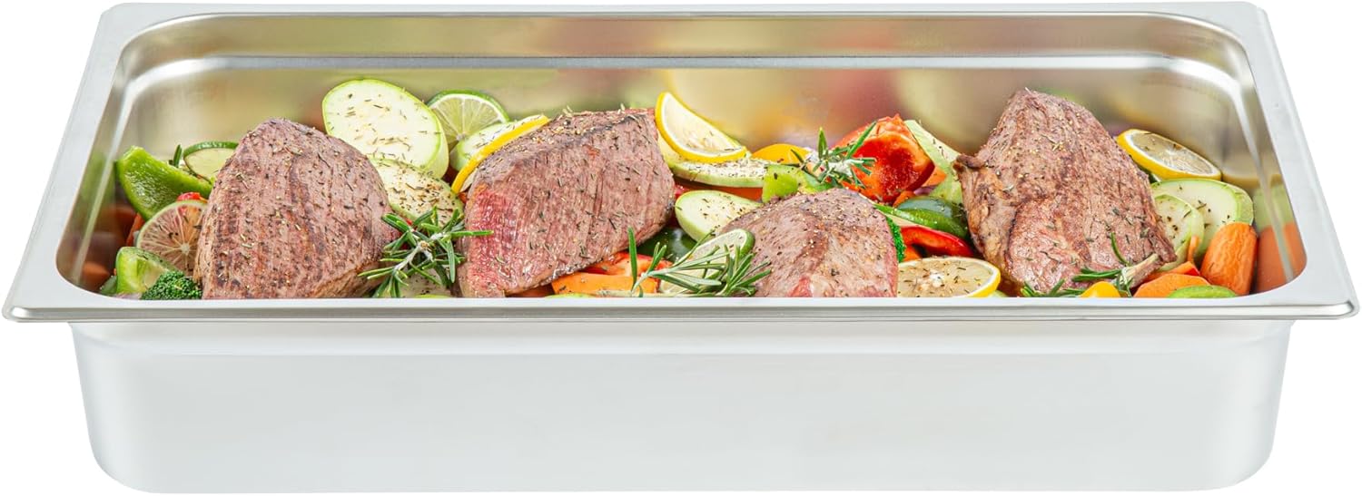 Restaurantware-Kitchen Tek Full Size Steam Table Pans, 6 Anti-Jam Steam Pans - Lids Sold Separately, 4” Deep, 24 Gauge Stainless Steel Hotel Pan, Freezable, For Catering Events And Parties