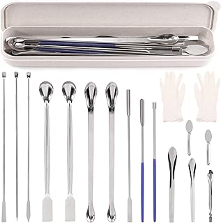 Hilitchi 16Pcs Stainless Steel Capsule Filling Machine Kits for #000 00 0 1 2 3, Filling Tray Powder Tamper Tool Tamper Tool Spoon Micro Lab Scoop Spoon Lab Spatulas Lab Scoop