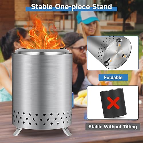 Miniatura 6 de Kiriner Fogata de mesa con soporte, 6.8 pulgadas de bajo humo para exteriores, para interiores y exteriores, fogata portátil para campamento,
