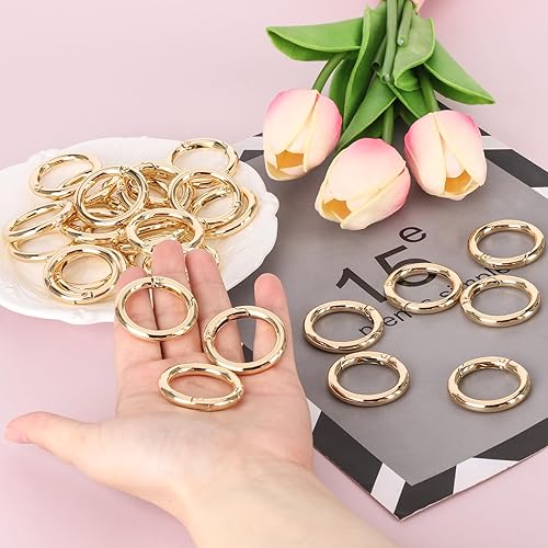 Miniatura 5 de 30 anillos de resorte de gatillo redondo de 1 pulgada con mosquetón a presión, anillos de gatillo circular, anillo de resorte dorado para llaveros,
