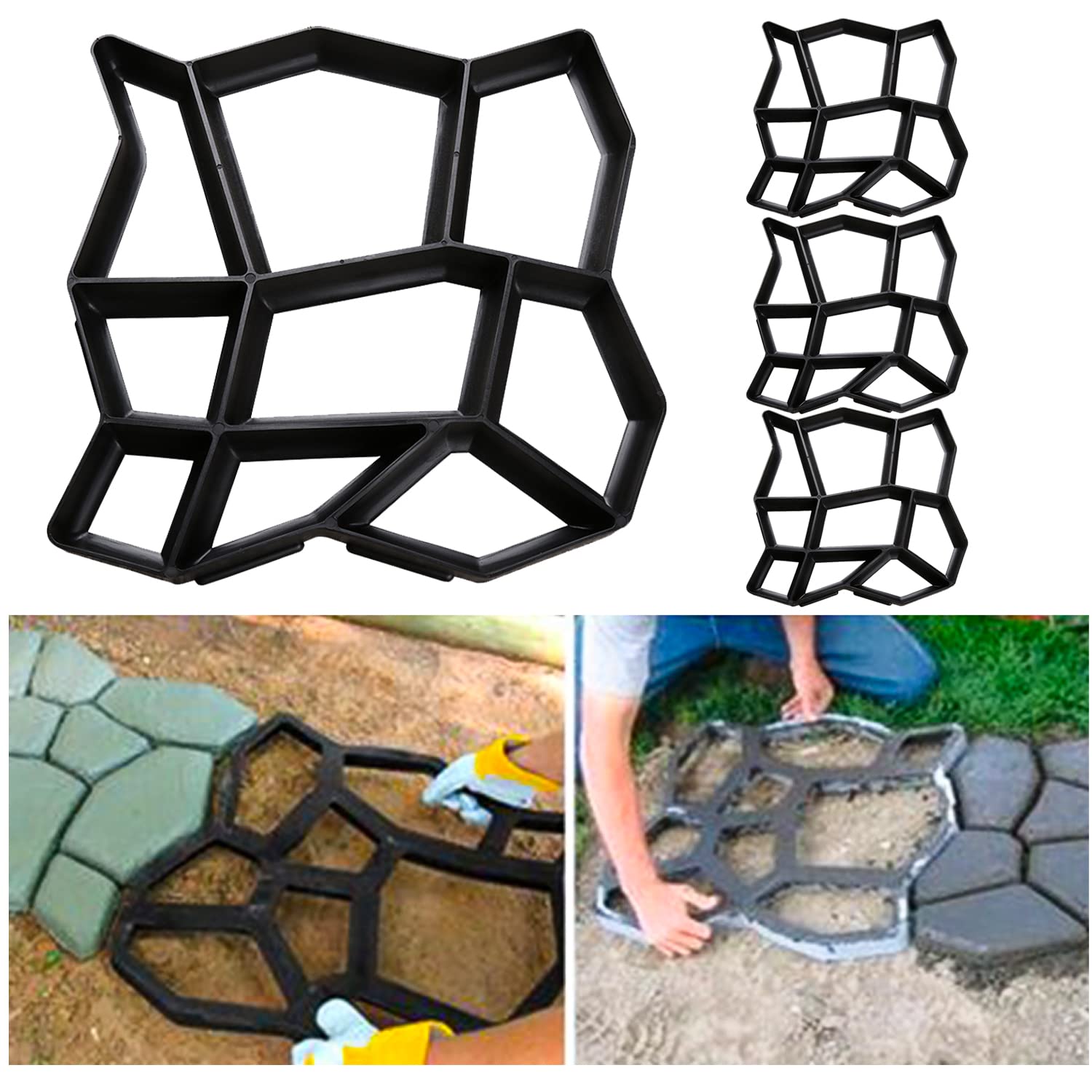 4 sztuki Forma do bruku Kształt chodnika Kamień brukowy D.I.Y. Plaster plastrowy odlewanie 43 x 43 x 4 cm Forma plastrowa Szablon do betonu, chodnika, bruku, płyt tarasowych