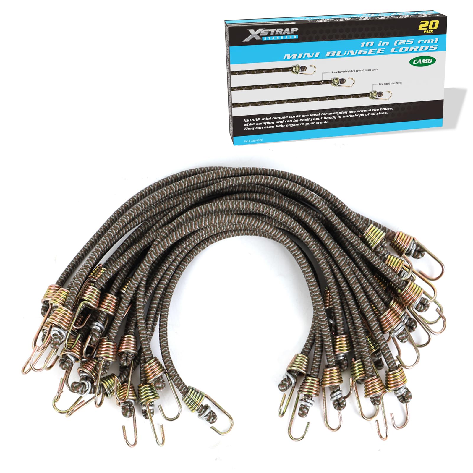 XSTRAP STANDARD 20 Pack Mini Bungee Cords with Hooks, 10 Inch