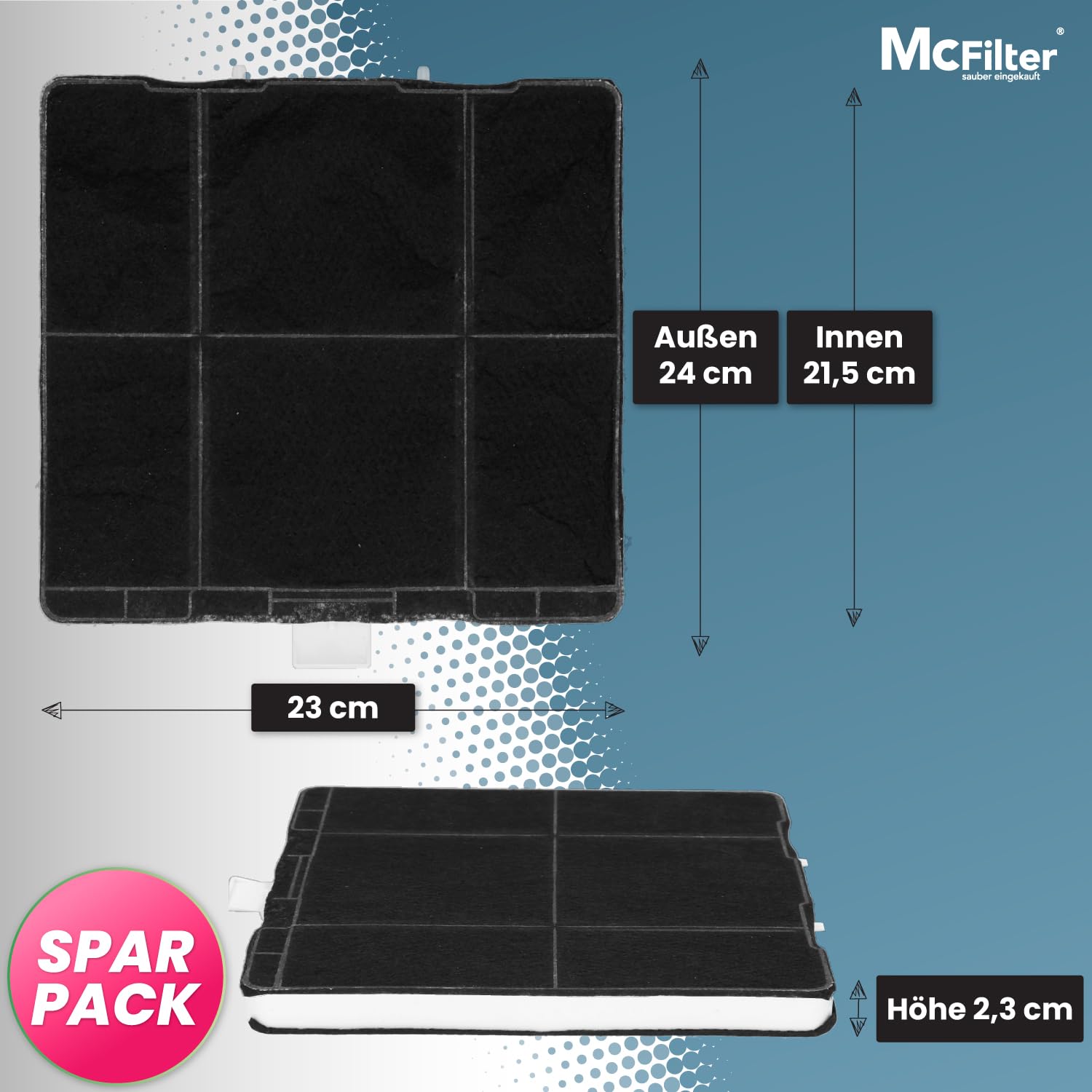 McFilter I 2x Aktivkohlefilter für Dunstabzugshaube geeignet für Kohlefilter Bosch 00705431, 11026769, DHZ5326, Siemens LZ53250, LZ53251, LZ53650, Neff Z5101X1, Z5101X5, Z5105X5 Filter für Abzugshaube