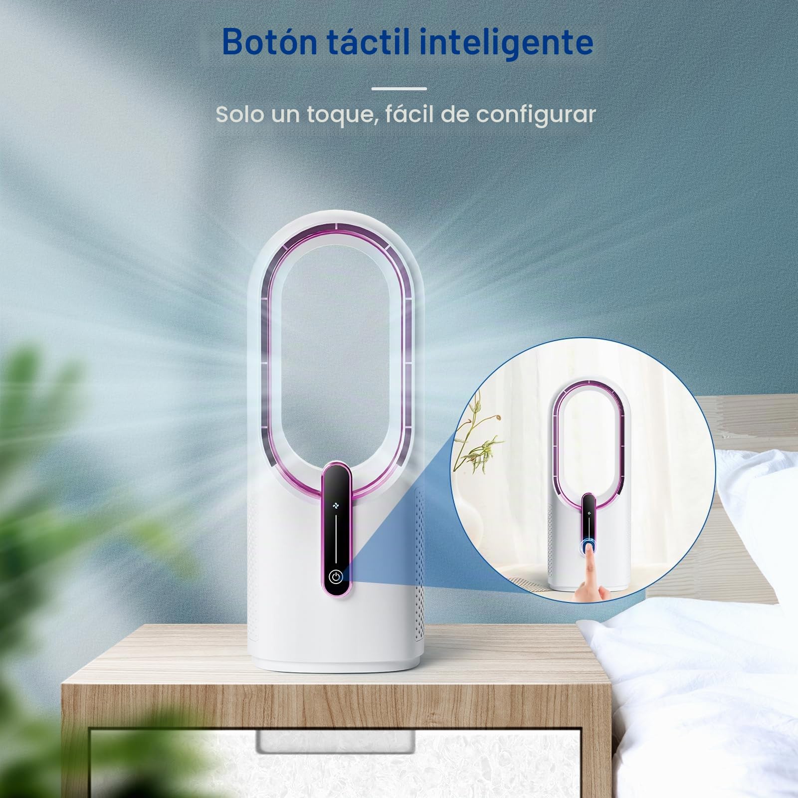 KONSIDEN Ventilador de escritorio sin aspas, pequeño ventilador recargable de 11.8 pulgadas, ventilador de oficina silencioso, 3 velocidades, control táctil, fácil de limpiar, ventilador de escritorio