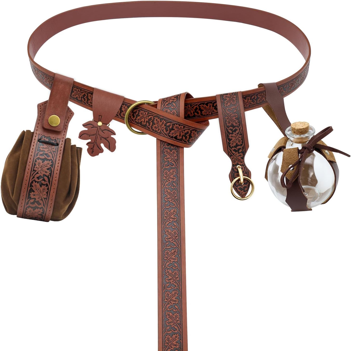 Adult Medieval Potion Belt Renaissance Pouch Accessories Leather Viking Belts with Skirt Hikes Cosplay Props