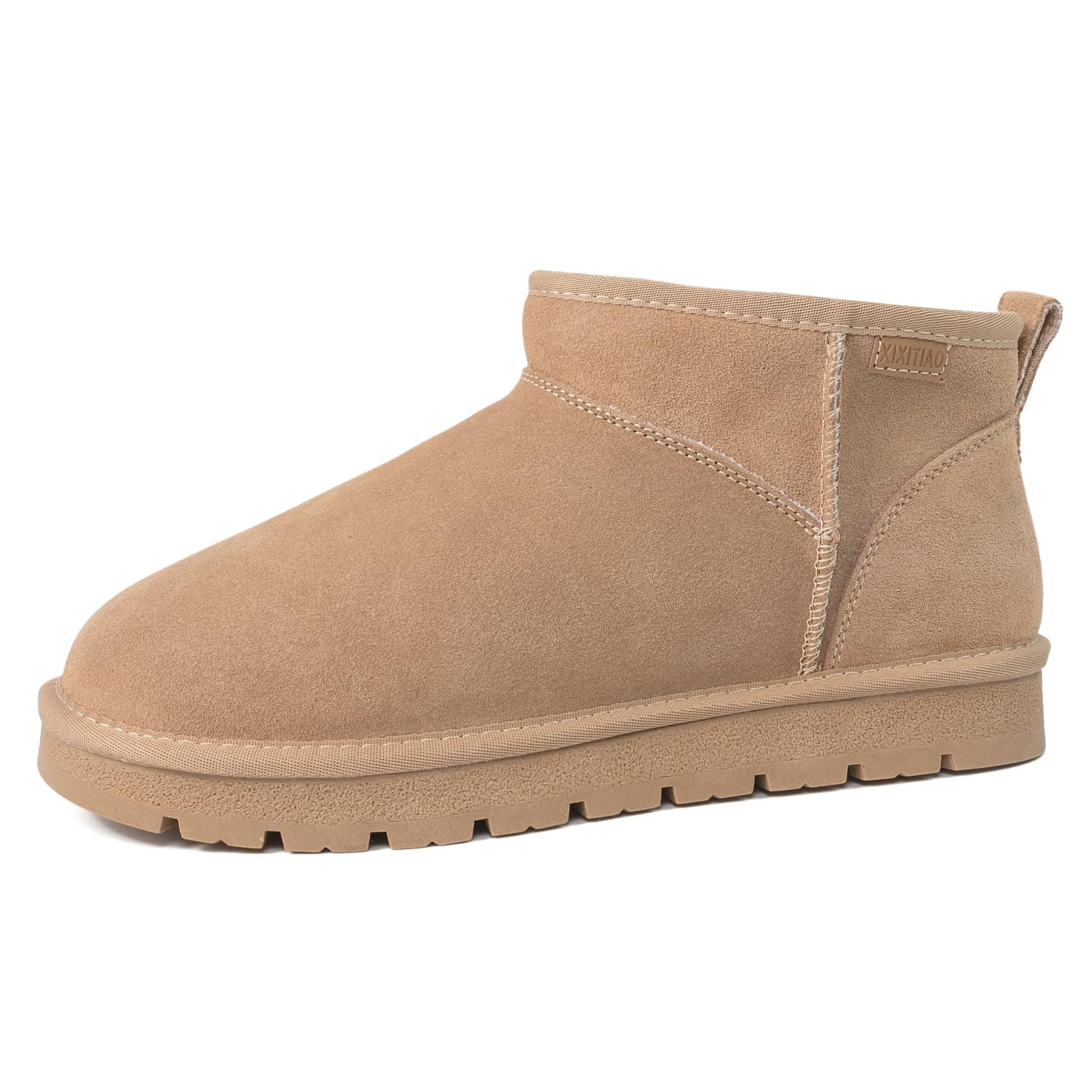 Suede Platform Mini Snow Boots for Women Genuine Leather Fuzzy Ankle Winter Snow Boots with Fur Lined Anti-Slip