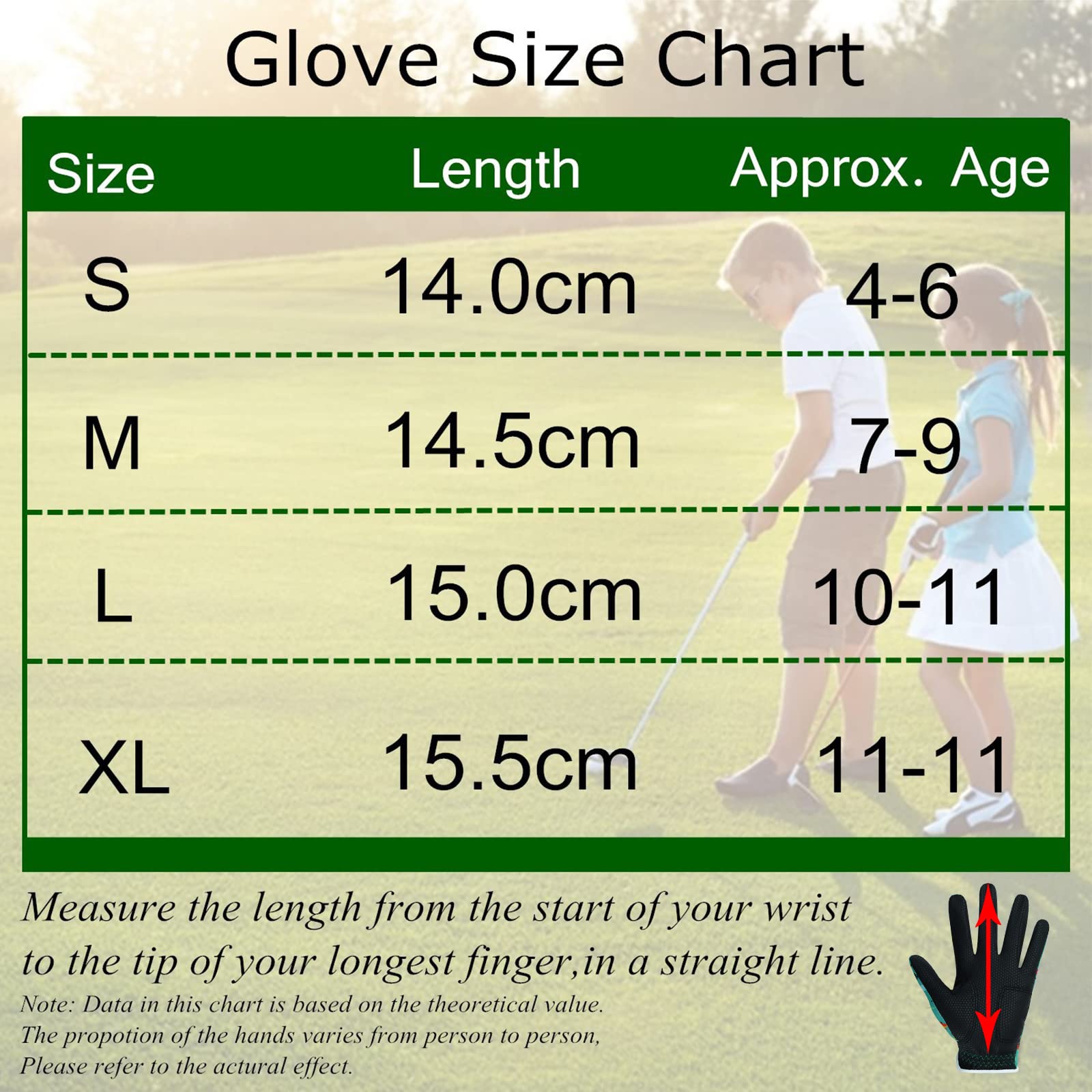 Guantes de golf para niños, jóvenes, niños y niñas, 1 paquete de guantes de golf para zurdos, microfibra sintética transpirable, para diestros, para niños de 4 a 13 años