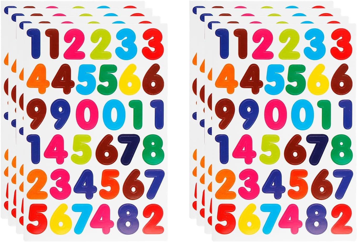 Tabanzhe 0 to 9 Number Stickers-1440PCS Self Adhesive Numbers Stickers Colorful Number Stickers for Birthday Cards DIY Art Project Decoration Crafts Hand(40 Sheets)