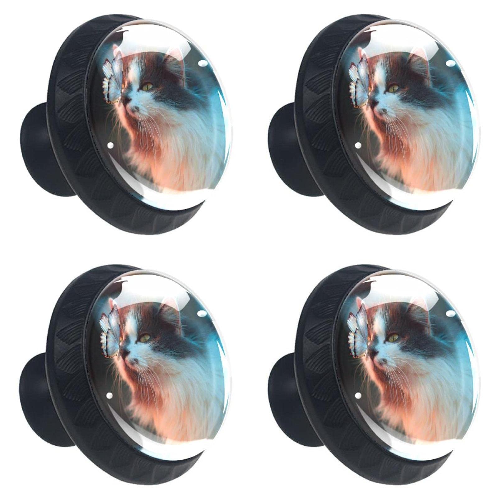 Boutons de tiroir en cristal 30 mm poignée meuble chat papillon pour armoire placard