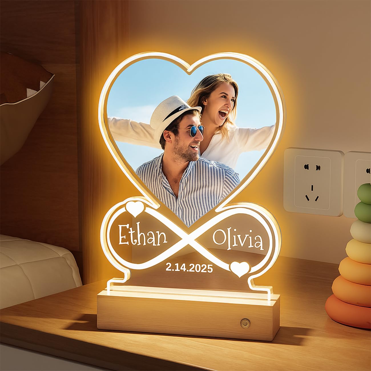 Colifolu Custom Photo Frame,Customized Heart Light Up Picture Frame, Personalised Picture Frame Personalised Valentines Gifts for Him Her Girlfriend Boyfriend