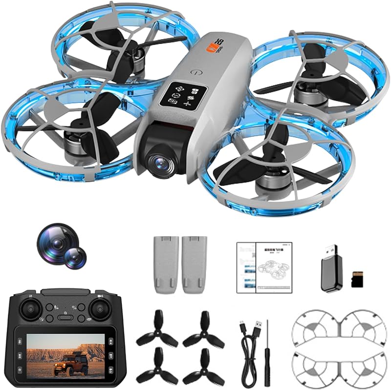 Drone with Camera for Adult Beginners, RC Drones with Screen on Controller, Brushless Motor, One Key Take Off/Landing, Optical Flow Positioning, Gesture Photo Video RC Quadcopter with Body Light 2 Batteries CZ26 FPV Drones Gifts for Adults Beginner-Friendly Indoor Outdoor Flying Shooting Vloging Drone