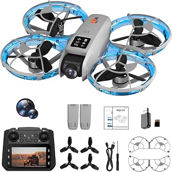 Drone with Camera for Adult Beginners, RC Drones with Screen on Controller, Brushless Motor, One Key Take Off/Landing, Optical Flow Positioning, Gesture Photo Video RC Quadcopter with Body Light 2 Batteries CZ26 FPV Drones Gifts for Adults Beginner-Friendly Indoor Outdoor Flying Shooting Vloging Drone