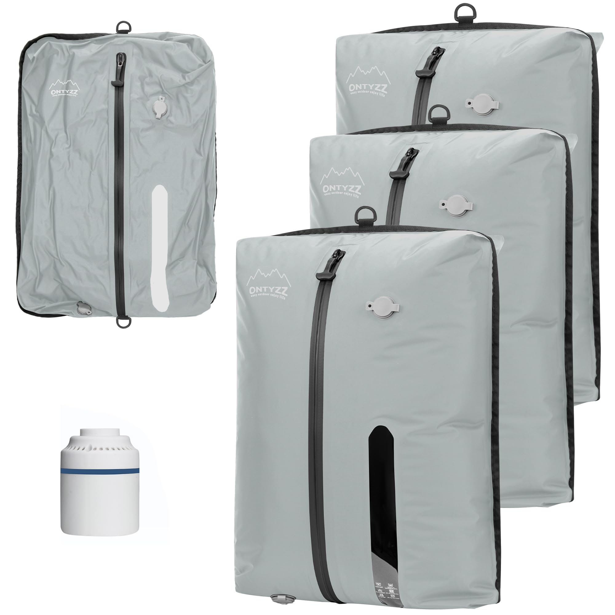 Vakuumbeutel für Kleidung Wiederverwendbar TPU Vakuumierbeutel mit Luftdichtem Ventil Reise Nylon Organizer mit Wasserdichtem Reißverschluss Luftdichte Packwürfel für Koffer Rucksack(3 Stk +1 Pumpe)