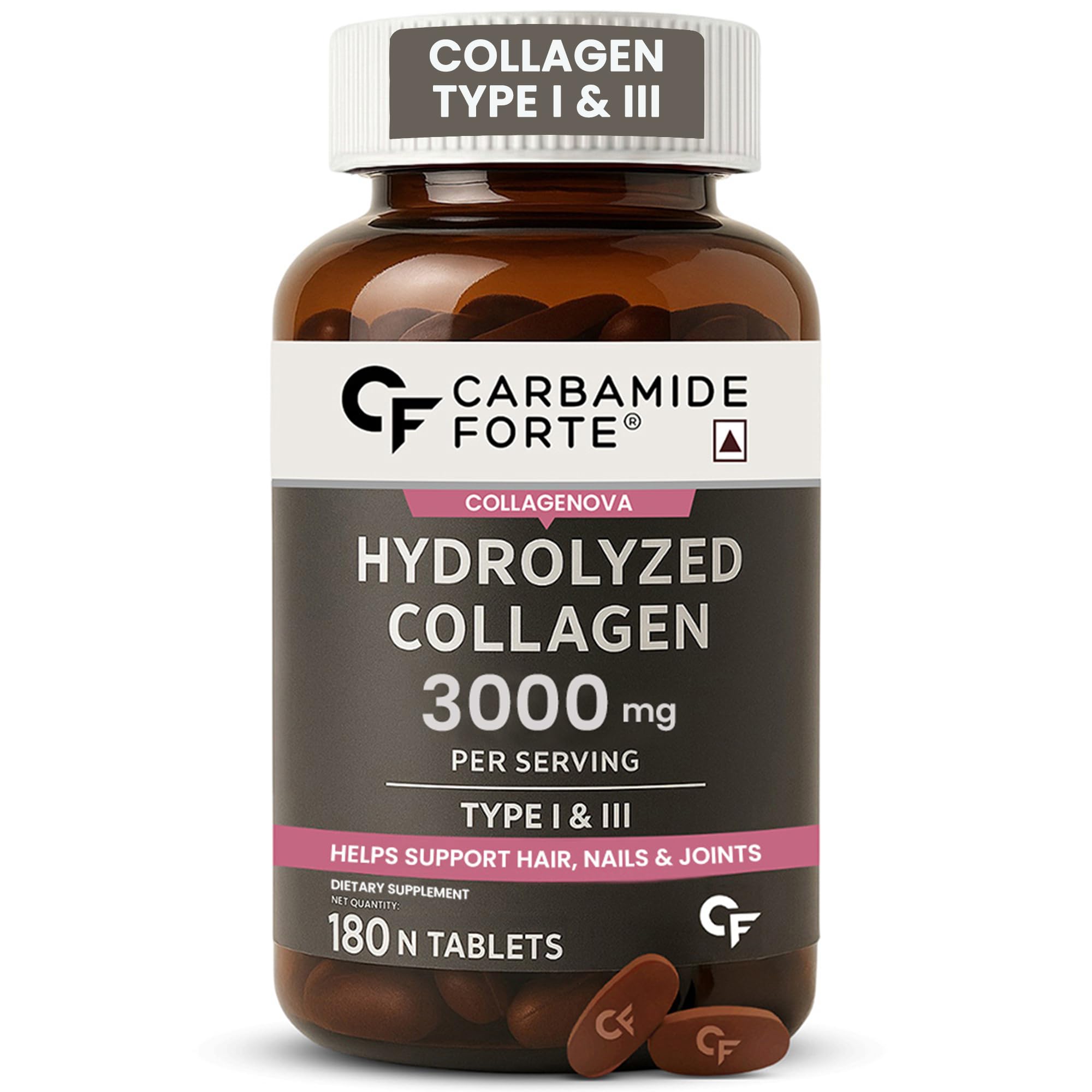 Carbamide Forte Hydrolyzed Collagen Tablets for Women & Men | Hydrolyzed Collagen Peptides with Type 1 & 3 for Women & Men | 3000mg - 180 Tablets