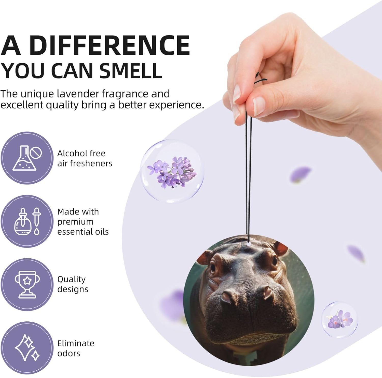 Car Air Freshener 24 PCS Diving Hippo Hanging Car Air Fresheners Auto Interior Decor Card Freshener Strong Scented Card Lavender Cars Scents for Office Bedroom Close Drawer Round Shape