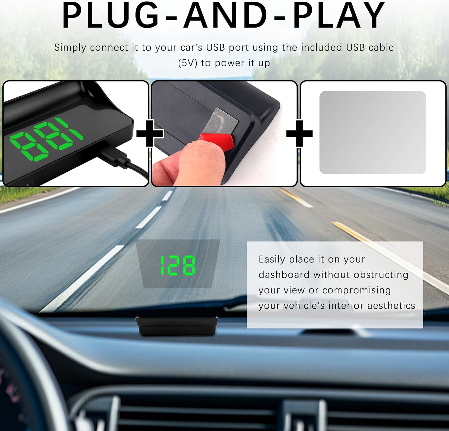 2026 New Heads up Display for Cars,Day & Night Readable Digital Speedometer for Car,Universal Plug & Play Hud Display Car Windshield for Safer Driving in Sedan SUV Truck