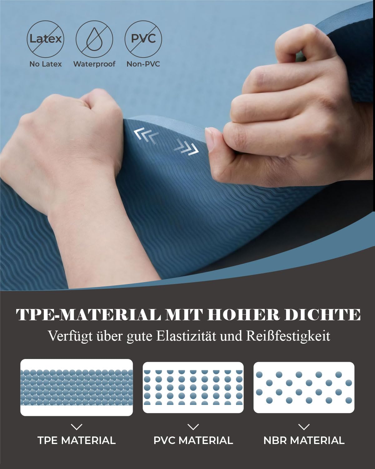 Yogamatte Rutschfest 195×90cm TPE Gymnastikmatte 10mm Dicke | Fitnessmatte XL, mit Tragegurt + Tasche, für Pilates Yoga Workout